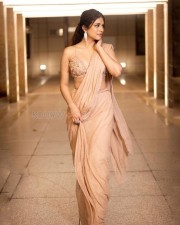 Sexy Shraddha Das in a Beige Saree with Sleeveless Blouse Pictures 01
