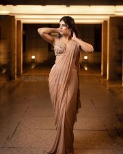 Sexy Shraddha Das in a Beige Saree with Sleeveless Blouse Pictures 03