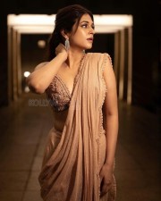 Sexy Shraddha Das in a Beige Saree with Sleeveless Blouse Pictures 05