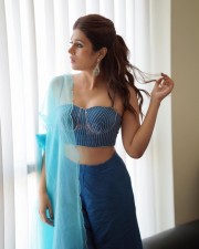 Sexy Shraddha Das in a Blue Lehenga with Sheer Dupatta Pictures 03