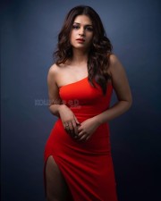 Sexy Shraddha Das in a Red Midi Dress Photos 04
