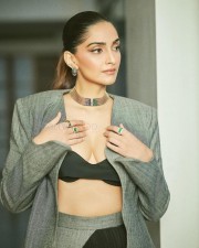 Sexy Sonam Kapoor in a Black Bralette with Full Sleeve Grey Blazer and Black Skirt Photos 04