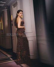 Sophisticated Actress Shraddha Das in a Dark Brown Embellished Strapless Gown Photos 02 Sophisticated Actress Shraddha Das in a Dark Brown Embellished Strapless Gown Photos 02