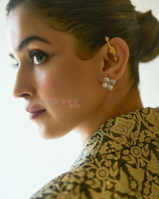 Striking Sanya Malhotra Legs in a Gold And Black Brocade Deep V Blazer Mini Dress With Sequin Bow Photos 03 Striking Sanya Malhotra Legs in a Gold And Black Brocade Deep V Blazer Mini Dress With Sequin Bow Photos 03
