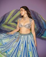 Stunning Sanya Malhotra in a Blue Green and Indigo Printed Lehenga with Sheer Dupatta Photos 01