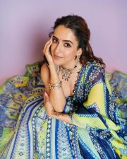 Stunning Sanya Malhotra in a Blue Green and Indigo Printed Lehenga with Sheer Dupatta Photos 02