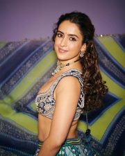 Stunning Sanya Malhotra in a Blue Green and Indigo Printed Lehenga with Sheer Dupatta Photos 03