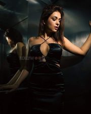 Stunning Shraddha Das in a Black Satin Front Cutout Dress Photos 01