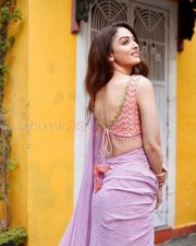 Stylish Actress Sandeepa Dhar in a Lavender Saree Green Embroidered Blouse Photos 02