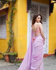 Stylish Actress Sandeepa Dhar in a Lavender Saree Green Embroidered Blouse Photos 03
