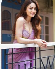 Stylish Actress Sandeepa Dhar in a Lavender Saree Green Embroidered Blouse Photos 05