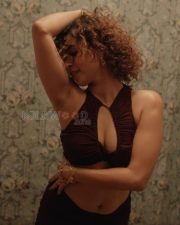 Sultry Sanya Malhotra Cleavage in a Dark Brown Cutout Halter Crop Top Photos 01 Sultry Sanya Malhotra Cleavage in a Dark Brown Cutout Halter Crop Top Photos 01