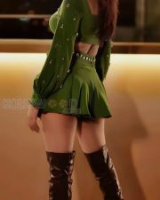 Telugu Beauty Shraddha Das in a Green Crop Top with a Matching Pleated Mini Skirt Photos 01