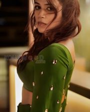 Telugu Beauty Shraddha Das in a Green Crop Top with a Matching Pleated Mini Skirt Photos 02