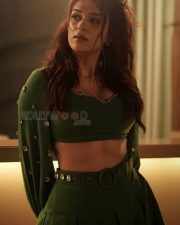 Telugu Beauty Shraddha Das in a Green Crop Top with a Matching Pleated Mini Skirt Photos 03