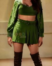 Telugu Beauty Shraddha Das in a Green Crop Top with a Matching Pleated Mini Skirt Photos 04