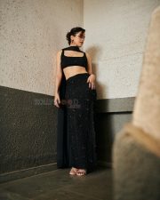 Toaster Actress Sanya Malhotra in a Black Embellished Crop Top with a Matching Skirt Pictures 01