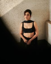 Toaster Actress Sanya Malhotra in a Black Embellished Crop Top with a Matching Skirt Pictures 04