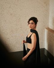 Toaster Actress Sanya Malhotra in a Black Embellished Crop Top with a Matching Skirt Pictures 05