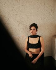 Toaster Actress Sanya Malhotra in a Black Embellished Crop Top with a Matching Skirt Pictures 06