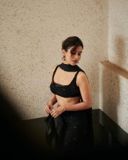Toaster Actress Sanya Malhotra in a Black Embellished Crop Top with a Matching Skirt Pictures 07