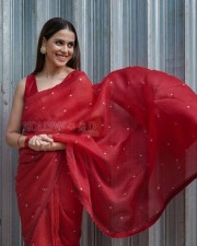 Actress Genelia Deshmukh in a Red Saree Photos 01