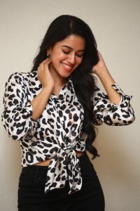 Actress Mirnalini Ravi in Black Dotted Shirt Photoshoot Stills 06