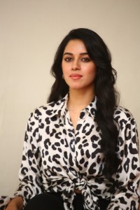 Actress Mirnalini Ravi in Black Dotted Shirt Photoshoot Stills 17
