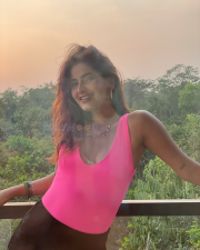 Beaming Actress Karishma Sharma in a Neon Pink Swimsuit Black Lace Skirt Photos 04 Beaming Actress Karishma Sharma in a Neon Pink Swimsuit Black Lace Skirt Photos 04