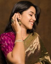 Glowing Beauty Mirnalini Ravi in a Traditional Silk Saree Photos 01