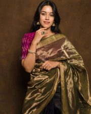 Glowing Beauty Mirnalini Ravi in a Traditional Silk Saree Photos 03