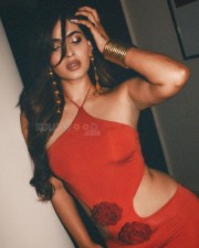 Gorgeous Karishma Sharma in a Red Halter Neck Maxi Cut Out Dress for Lakme Fashion Week Photos 02
