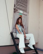 Sexy Karishma Sharma in a Sleeveless Denim Jacket with White Pant Pictures 03