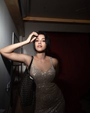 Sexy Shiny Beauty Mirnalini Ravi in a Silver Bodycon Midi Dress Pictures 04