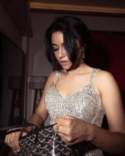 Sexy Shiny Beauty Mirnalini Ravi in a Silver Bodycon Midi Dress Pictures 07