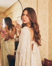 Attractive Sonam Bajwa in a White Floral Embroidered Saree with a Matching Deep V Neckline Sleeveless Blouse Pictures 05