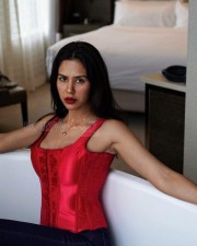 Bold Sonam Bajwa in a Red Corset Crop Top Pictures 07