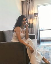 Bold and Sexy Ritika Singh in a White Maxi Dress with Spaghetti Straps Photos 01