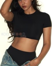 Bollywood Beauty Sonam Bajwa in a Black Crop Top Photos 04
