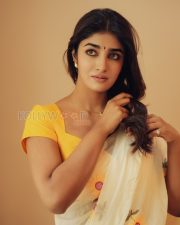 Charming Actress Dimple Hayathi in a Yellow Blouse and White Floral Saree Photos 03 Charming Actress Dimple Hayathi in a Yellow Blouse and White Floral Saree Photos 03