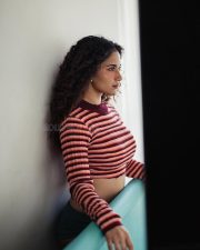 Charming Actress Ruhani Sharma in a Striped Crop Top Photos 02