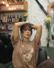 Charming Actress Sonam Bajwa in a Brown Graphic Oversized Tee Photos 02