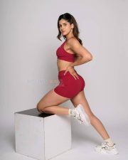 Confident Actress Sakshi Malik in a Red Sports Bra And Shorts Photos 05