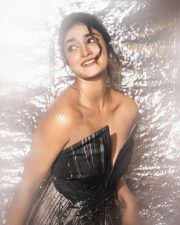 Dazzling Actress Dimple Hayathi in a Black Striped Sweetheart Neckline Dress Photos 04 Dazzling Actress Dimple Hayathi in a Black Striped Sweetheart Neckline Dress Photos 04