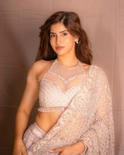Dazzling Sakshi Malik in a White Embellished Saree with a Halter Neck Blouse Photos 02