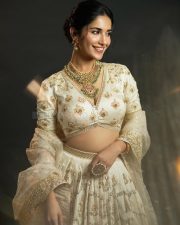 Elegant Actress Ruhani Sharma in a White Embroidered Lehenga Photos 03