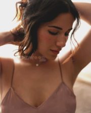 Elegant Ruhani Sharma in a Chocolate Brown Camisole Satin Slip Dress Photos 03