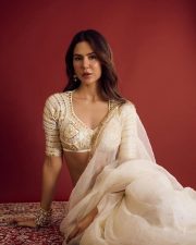 Elegant Sonam Bajwa in an Off White Aangiwali Saree with a Short Sleeved Gota Patti Blouse Photos 01