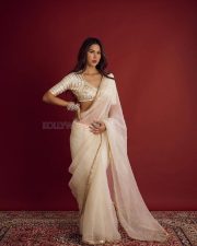 Elegant Sonam Bajwa in an Off White Aangiwali Saree with a Short Sleeved Gota Patti Blouse Photos 03