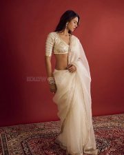 Elegant Sonam Bajwa in an Off White Aangiwali Saree with a Short Sleeved Gota Patti Blouse Photos 04